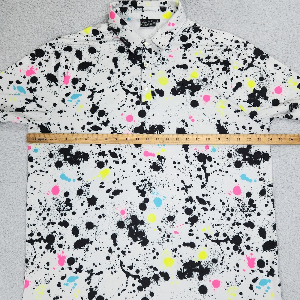 Sunday Swagger Polo Shirt Mens XL White Paint Splatter Golf Stretch Performance - Picture 8 of 12